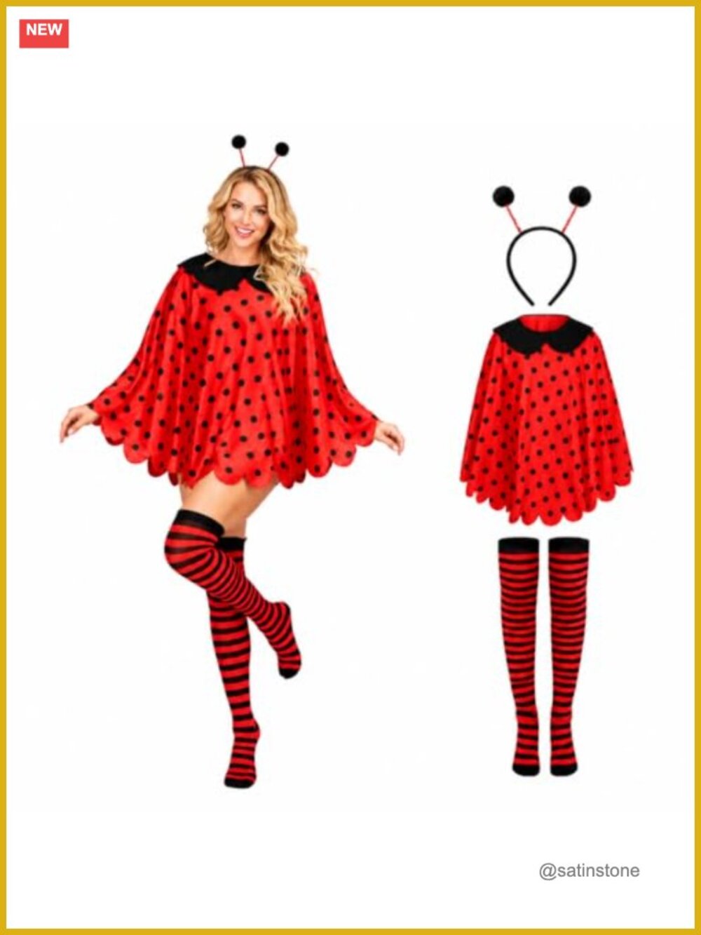 Ladybug Costume Set 3 Pcs Antenna Headband Cape Stockings Cosplay